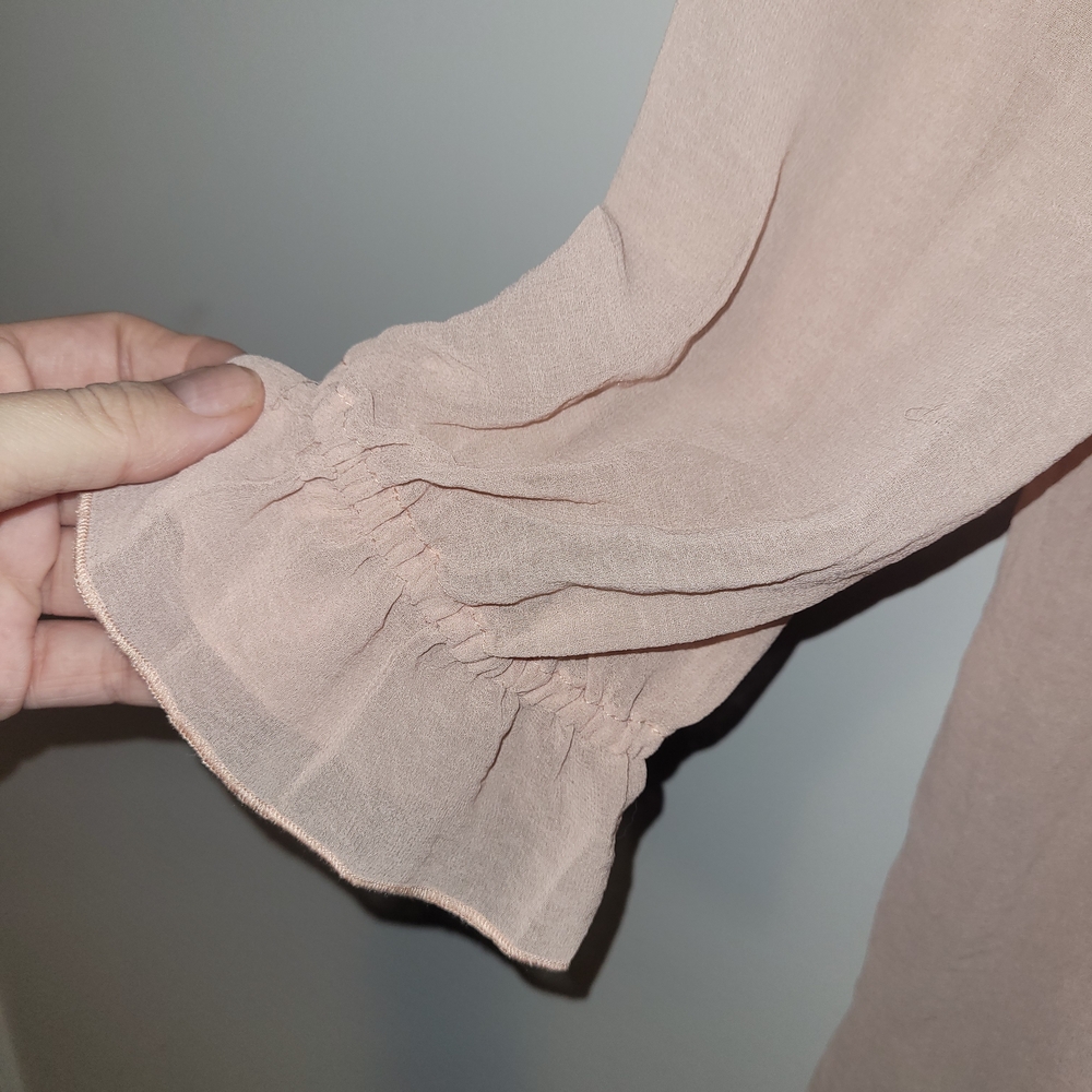 Blush Sheer Babydoll Blouse Feminine Romantic Boho Ruffle Sleeve M - Picture 4 of 6